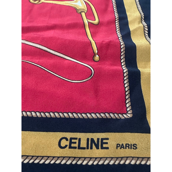 Women's Celine Red & Black Equestrian Silk Scarf One Size - Picture 2 of 3